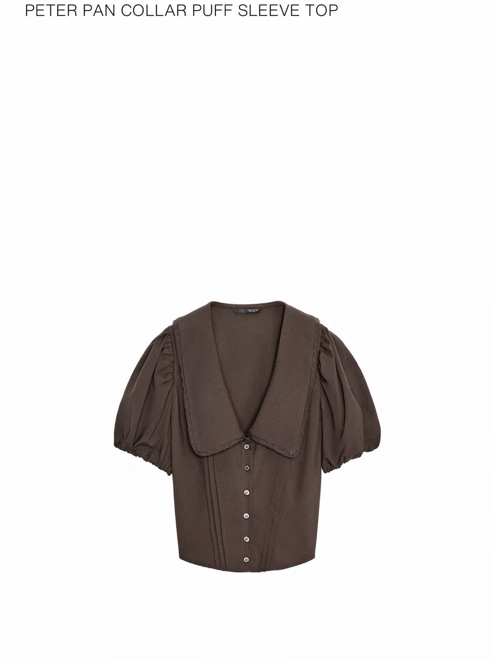 Zara Dark Brown Peter Pan Collar Puff Sleeve Blouse
